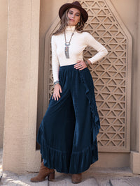 Slit Ruffled Wide Leg Pants