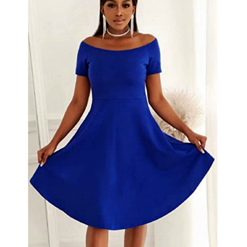 Stunning Off-The-Shoulder Elegant Dress - Solid Slim Fit, Perfect for All Seasons, Women's Party Clothing, Formal Occasions, and Special Events - High-Quality Fabric, Comfortable Wear, and Flattering Silhouette