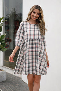 Plaid Round Neck Mini Dress