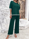 Contrast Trim Round Neck Top and Pants Set