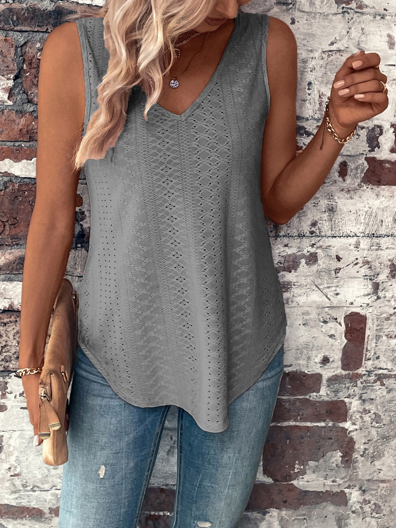 Eyelet V-Neck Wide Strap Tank