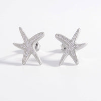 925 Sterling Silver Inlaid Zircon Starfish Earrings - Everydayswear - 