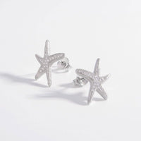 925 Sterling Silver Inlaid Zircon Starfish Earrings - Everydayswear - 