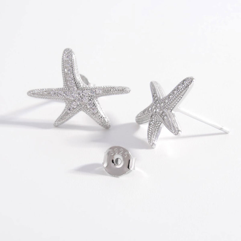 925 Sterling Silver Inlaid Zircon Starfish Earrings - Everydayswear - 