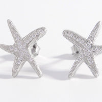 925 Sterling Silver Inlaid Zircon Starfish Earrings - Everydayswear - 