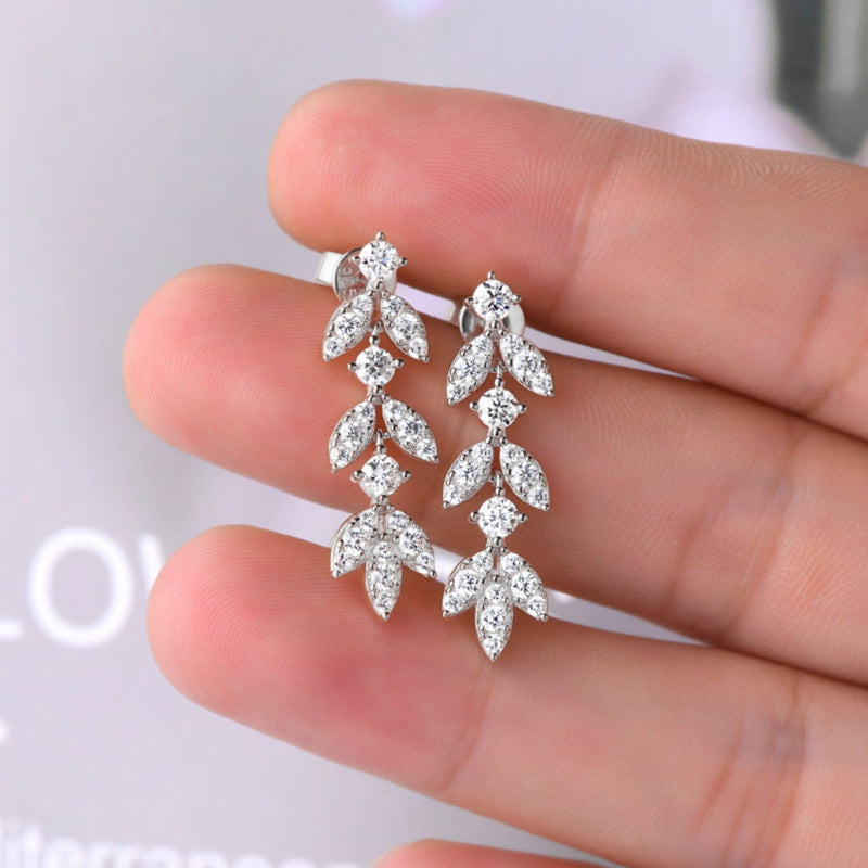 925 Sterling Silver Moissanite Leaf Earrings - Everydayswear - 