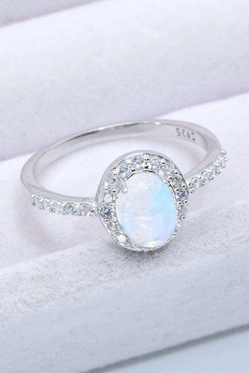 925 Sterling Silver Natural Moonstone Halo Ring - Everydayswear - 