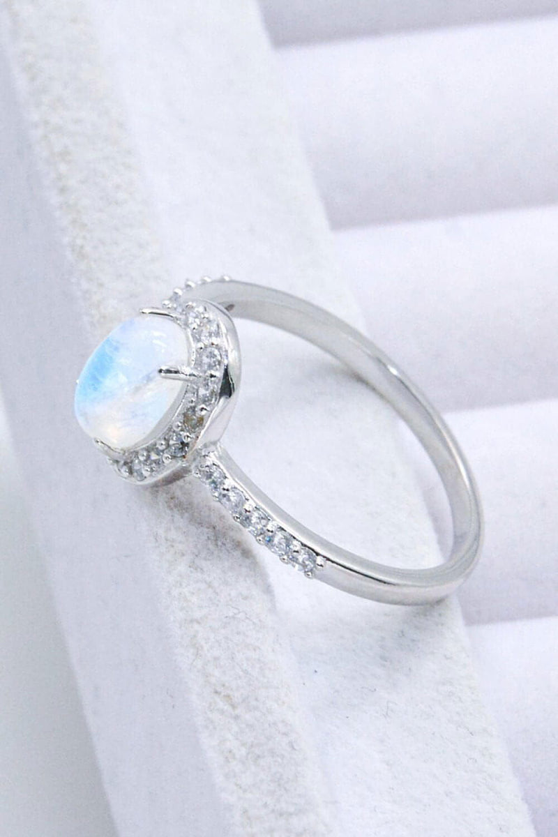 925 Sterling Silver Natural Moonstone Halo Ring - Everydayswear - 