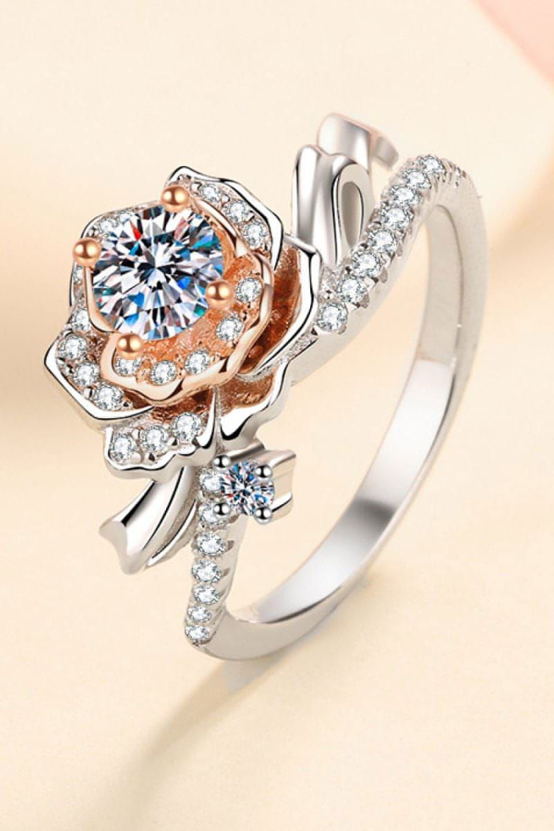 925 Sterling Silver Rose-Shaped Moissanite Ring - Everydayswear - 