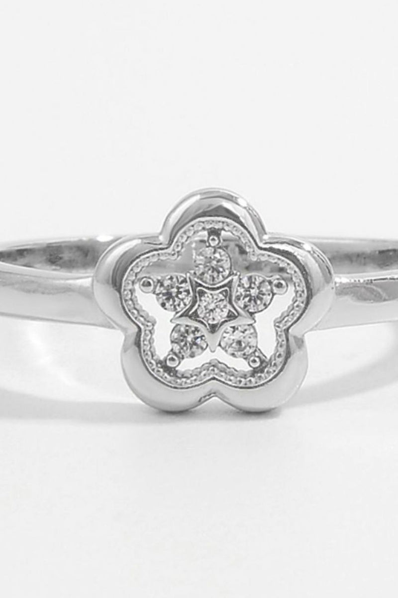 925 Sterling Silver Zircon Flower Ring - Everydayswear - 