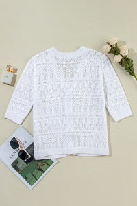 Openwork V-Neck Half Sleeve Cardigan