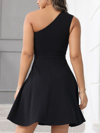 Summer & Spring Sleeveless One-Shoulder A-Line Dress - Fitted Bodice with Flowy Skirt, Casual and Flattering, Mini Length, Women's Fashion