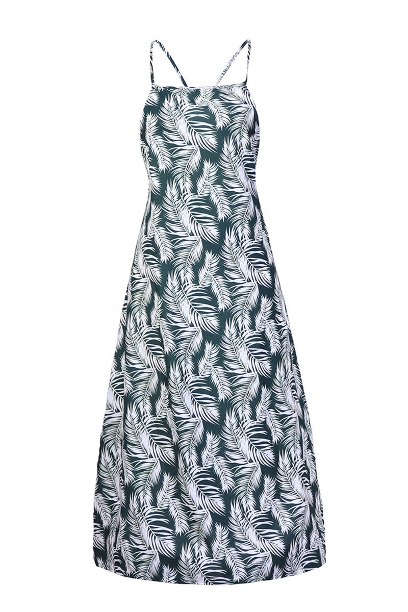 Slit Crisscross Printed Sleeveless Cami Dress