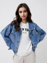 Pocketed Button Up Long Sleeve Denim Top