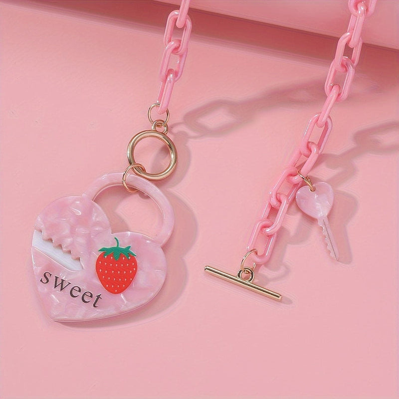 Valentine's Day Sweetheart Strawberry Love Chain Romantic Necklace For Women Wife Girlfriend