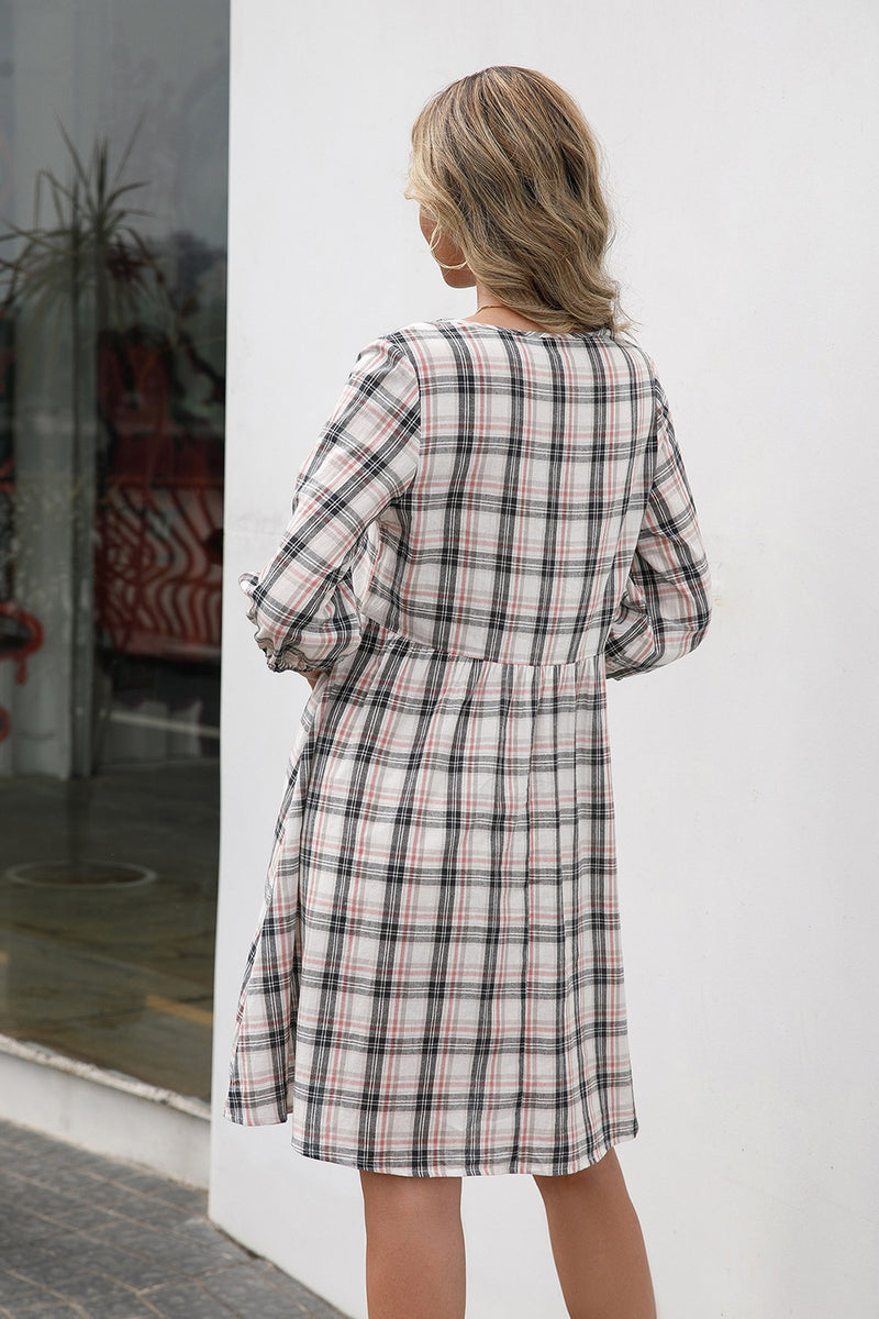 Plaid Round Neck Mini Dress