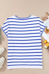 Striped Round Neck Cap Sleeve Knit Top