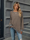 Pocketed Striped Round Neck Long Sleeve T-Shirt