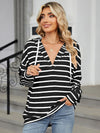 Drawstring Striped Long Sleeve Hoodie