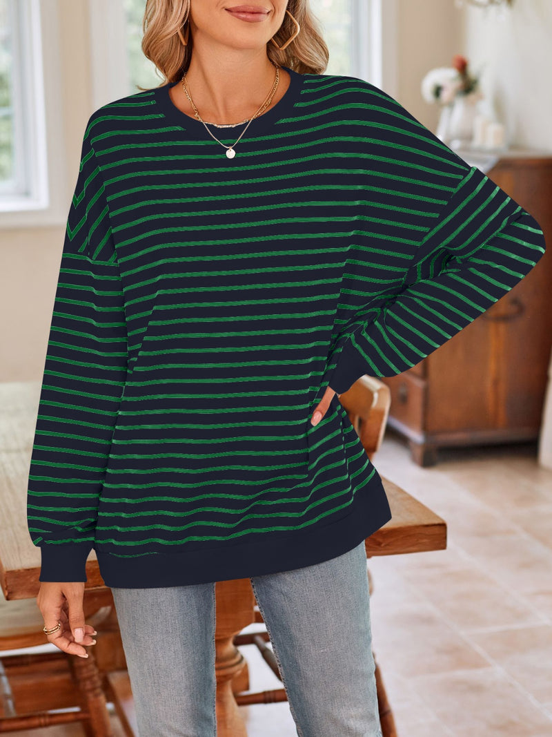 Striped Round Neck Long Sleeve Sweatshirt