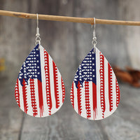 PU Leather US Flag Teardrop Shape Earrings