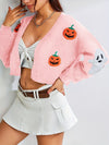 [Halloween] Trendy Halloween Pattern Open Front Knit Cardigan - Soft & Comfortable Long Sleeve Crop Sweater for Women - Perfect Autumn Casual Wear