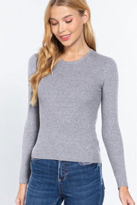 ACTIVE BASIC Full Size Ribbed Round Neck Long Sleeve Knit Top - Everydayswear - 