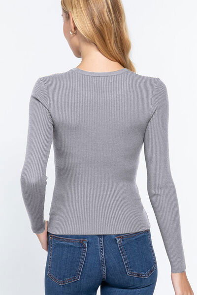 ACTIVE BASIC Full Size Ribbed Round Neck Long Sleeve Knit Top - Everydayswear - 