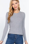 ACTIVE BASIC Full Size Ribbed Round Neck Long Sleeve Knit Top - Everydayswear - 