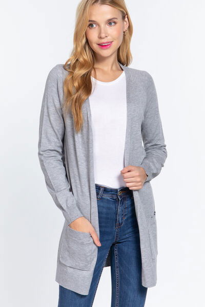 ACTIVE BASIC Open Front Long Sleeve Cardigan - Everydayswear - 