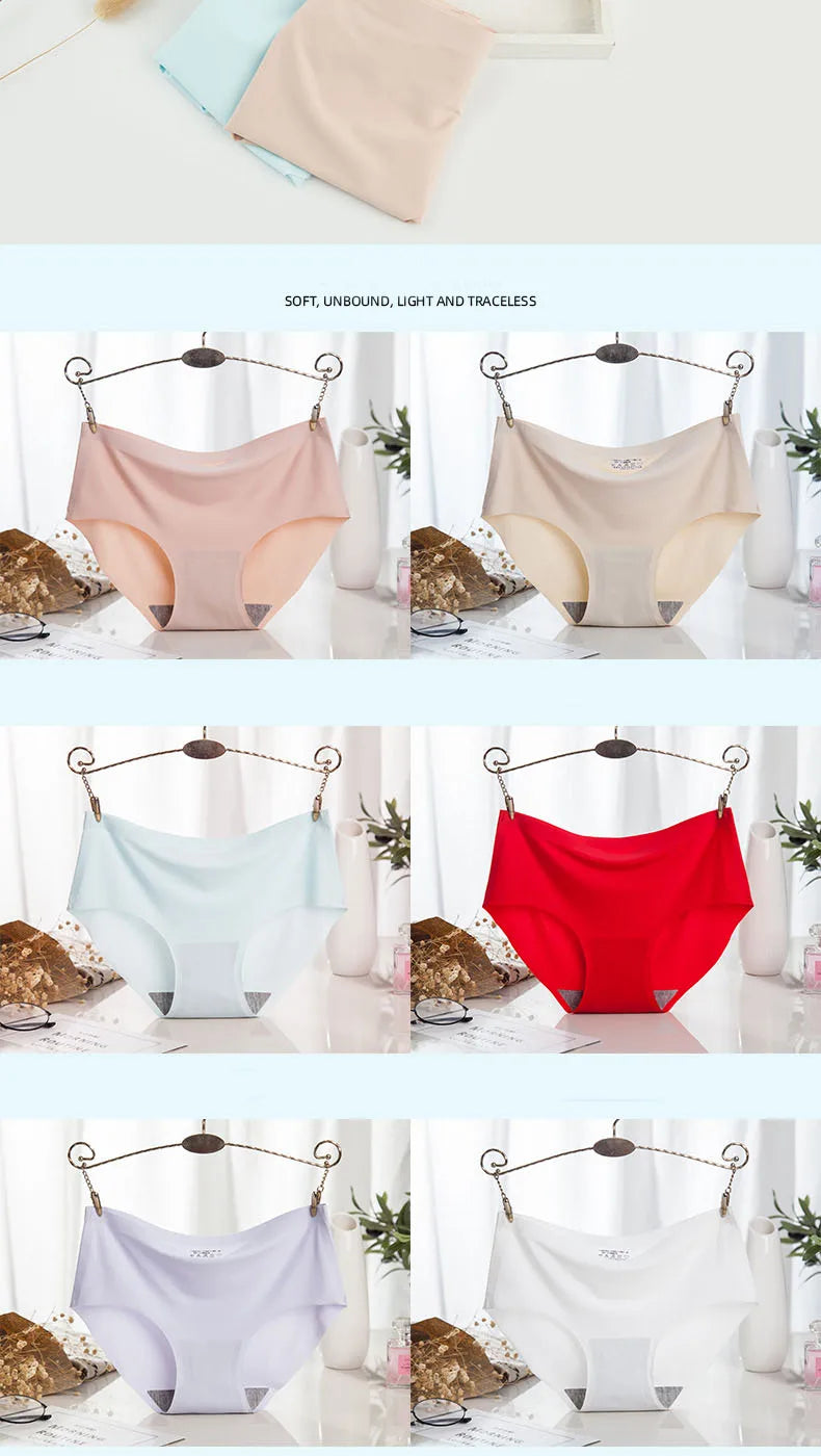 Underwear Women's Ice Silk Seamless High Waist Belly Lifting Buttocks Antibacterial Pure Cotton Crotch Girls Summer Thin