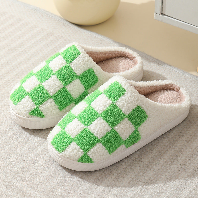 Colorful plaid pattern unisex home winter wool slippers