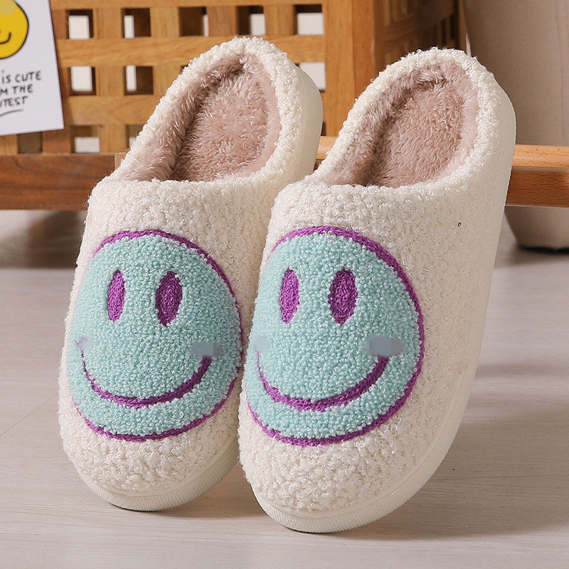 Colorful smiley face pattern cotton slippers indoor home plush warm slippers