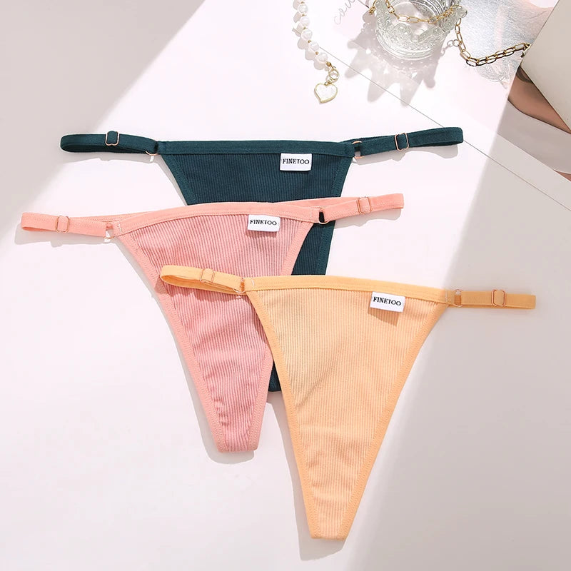 Adjustable Women's Panties FINETOO Sexy Cotton Panties Solid Low Waist Seamless Thongs Female Underpants Women Lingerie 5pcs/set