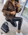 Fashionable And Trendy 2024 Women's Leopard Denim Jackets Fashion Female Casual Lapel Button Down Chest Pocket Jacket Denim Coat