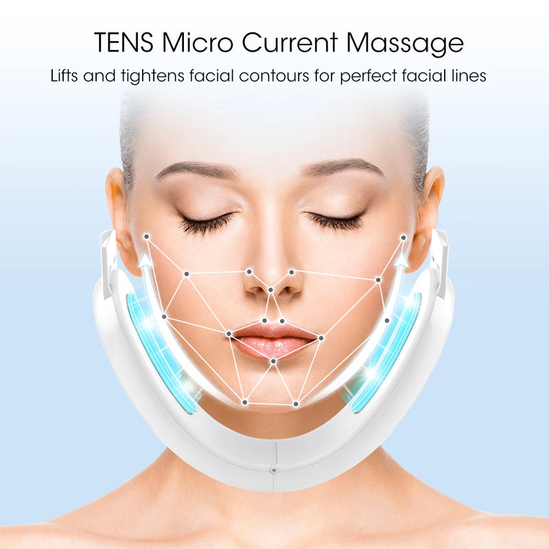 TENS V Face Lifting Device LED Photon Skin Rejuvenation Facial Slimming Tightening Lifter Massager Pulse Patch Remote Control