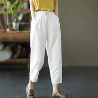 Rimocy 2024 Summer Casual Cotton Linen Pants Women Retro Pockets Loose Harem Pants Woman Solid Elastic Waist Trousers Female