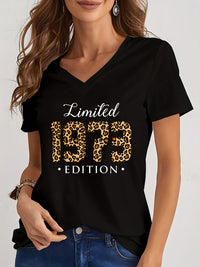 Limited 1974 Edition Print TShirt Streetwear Leopard Years Women Top Harajuku Tee Female Clothes Birthday Pattern V Neck T-shirt