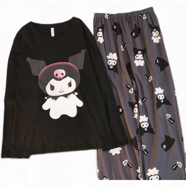 Cute Hello Kitty Kawaii Clothes Kuromi My Melody Cinnamoroll Flannel Pullover Warm Thick Pajamas Homewear Girl