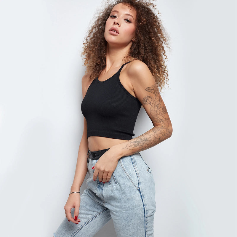 2 Pieces Women Tank Tops Sexy Going Out Sports Ribbed Summer Tops Crop Tops for Ladies Black+Pink