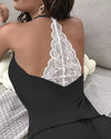 Women's Crochet Lace Pajamas Sleeveless V-Neck Set Casual Daily Wear 2 Piece Sleepwear Suit Sexy Solid Home Clothes Summer 2023