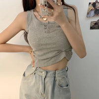 Tank Top for Women Ribbed Button Down Sleeveless Blouse Solid Color Casual Women's Teens Trendy Basic Summer Dresses