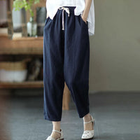 Rimocy 2024 Summer Casual Cotton Linen Pants Women Retro Pockets Loose Harem Pants Woman Solid Elastic Waist Trousers Female