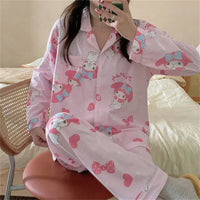 Cute Hello Kitty Kawaii Clothes Kuromi My Melody Cinnamoroll Flannel Pullover Warm Thick Pajamas Homewear Girl