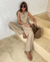 Bronladies Womem Linen Cotton Chic Vest ＆ Pants Suit Two-Piece Set Office Ladies Summer Chic 2 Piece Sets Womens Outfits