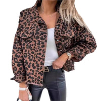 Fashionable And Trendy 2024 Women's Leopard Denim Jackets Fashion Female Casual Lapel Button Down Chest Pocket Jacket Denim Coat