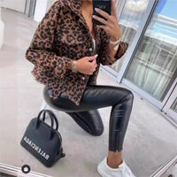 Fashionable And Trendy 2024 Women's Leopard Denim Jackets Fashion Female Casual Lapel Button Down Chest Pocket Jacket Denim Coat