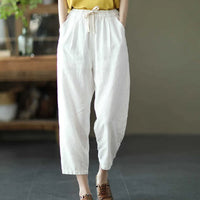 Rimocy 2024 Summer Casual Cotton Linen Pants Women Retro Pockets Loose Harem Pants Woman Solid Elastic Waist Trousers Female