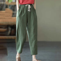 Rimocy 2024 Summer Casual Cotton Linen Pants Women Retro Pockets Loose Harem Pants Woman Solid Elastic Waist Trousers Female