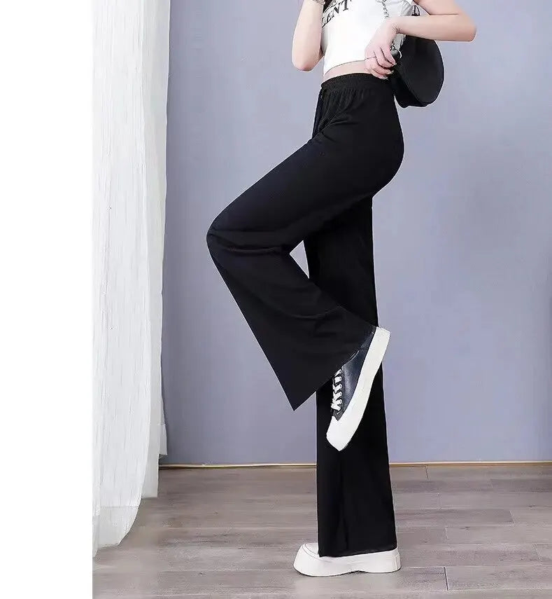 Women Pants Spring Summer Ice Silk Wide Leg Pants 2023 High Waist Loose Straight Casual Pant Female Outdoor Black Trousers